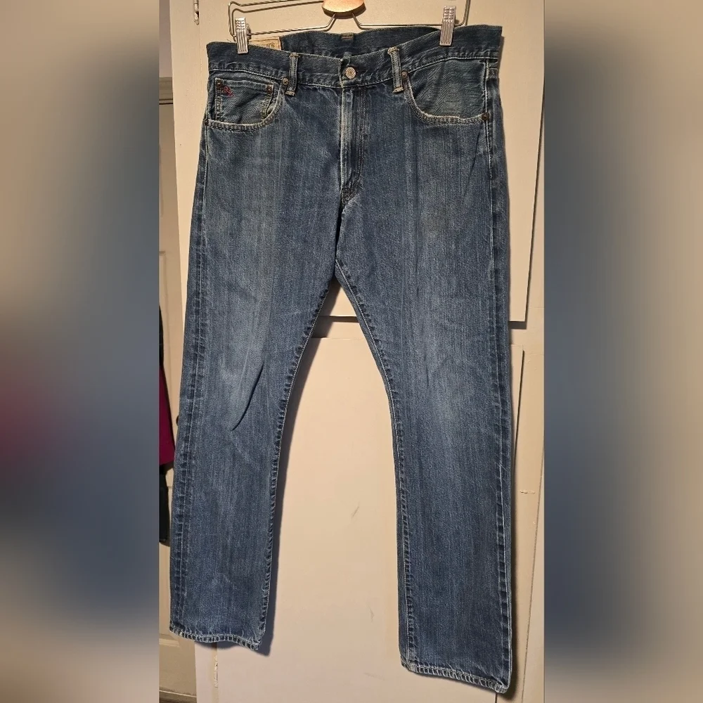 Polo Ralph Lauren Vintage Striaght Leg Denim Distressed Blue Jeans 35x32 35 X 32